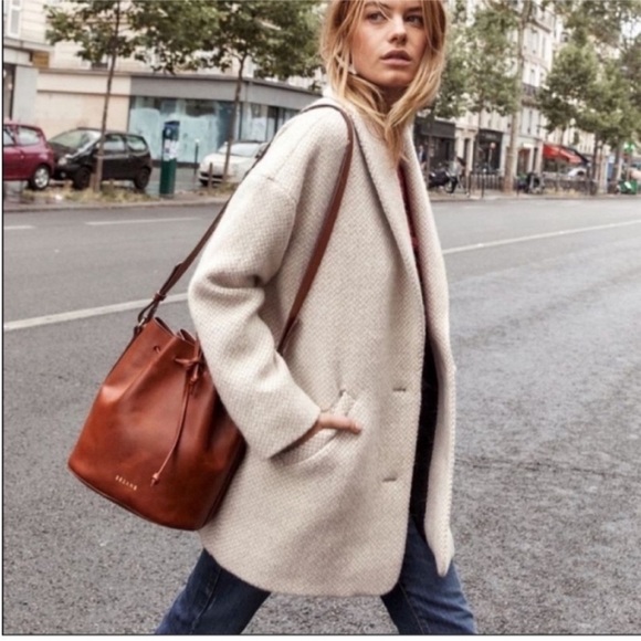 SEZANE Bowie bow coat wool herringbone size 44 = US 12 Large - Picture 4 of 10